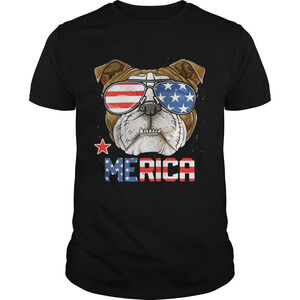 American Flag Sunglasses Bulldog Merica 4Th July Independence Day Shirt
